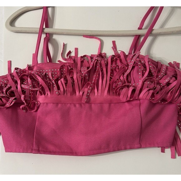 Mainstrip Pink Studded Fringe Spaghetti Strap Crop Top NWT Small - Picture 5 of 10